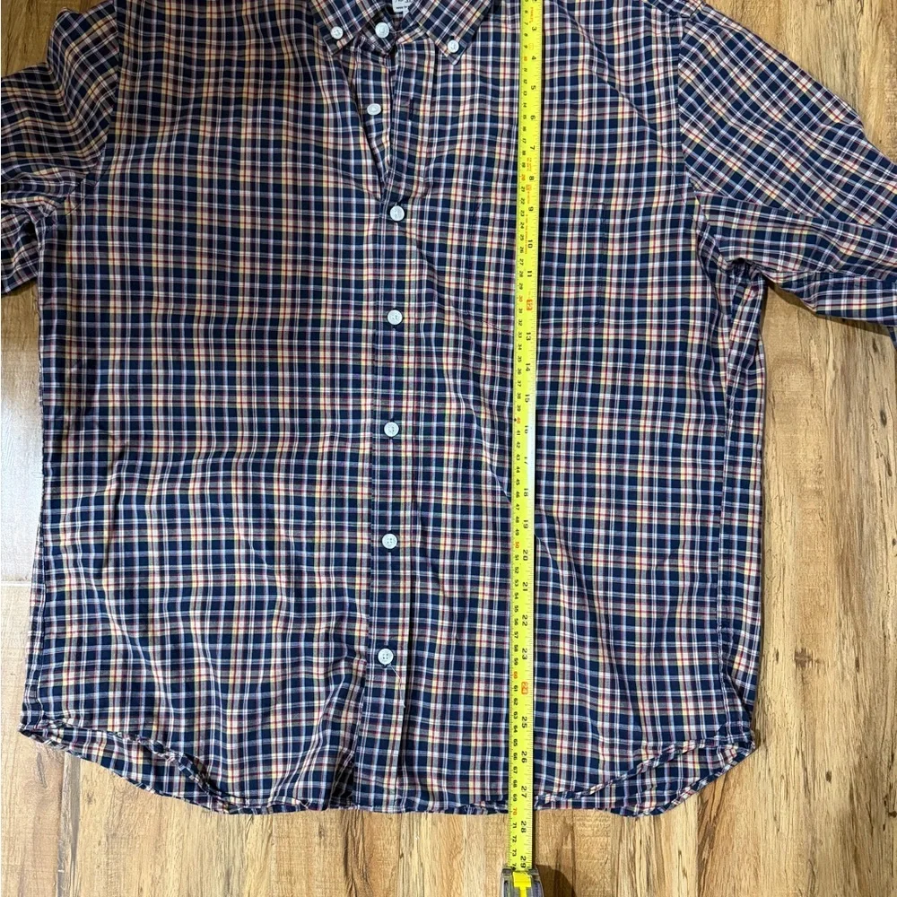 J. Crew Men's Casual Button Down Shirt Black Yellow Red Plaid Slim Fit Preppy XL